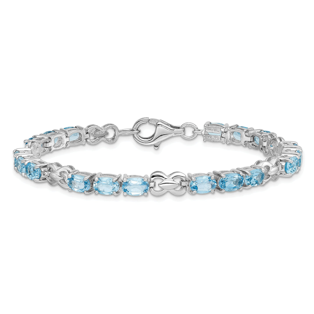 Silver Polished Blue Topaz Gemstone Bracelet