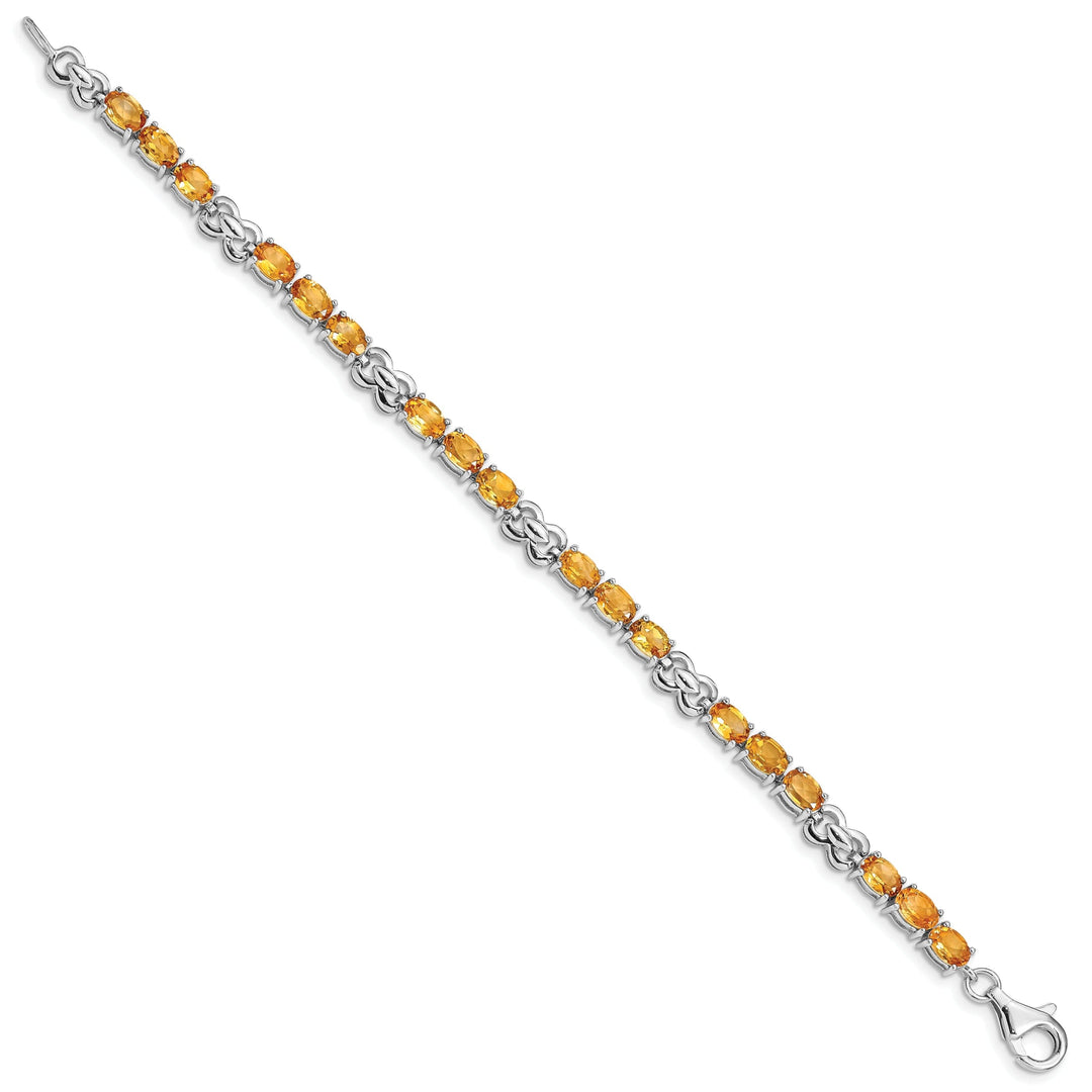 Silver Oval Cut Citrine Gemstone Bracelet