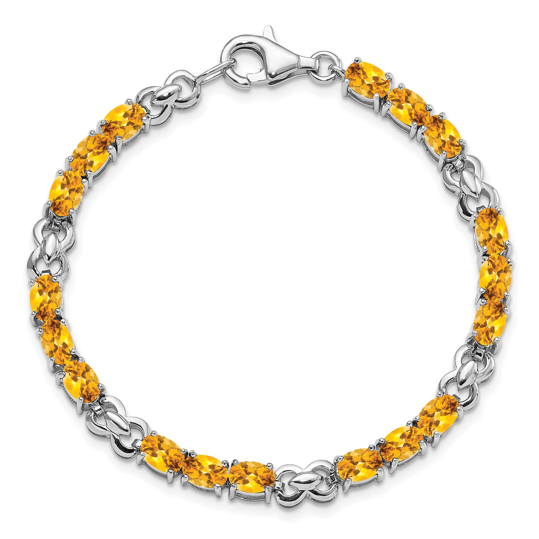 Silver Oval Cut Citrine Gemstone Bracelet