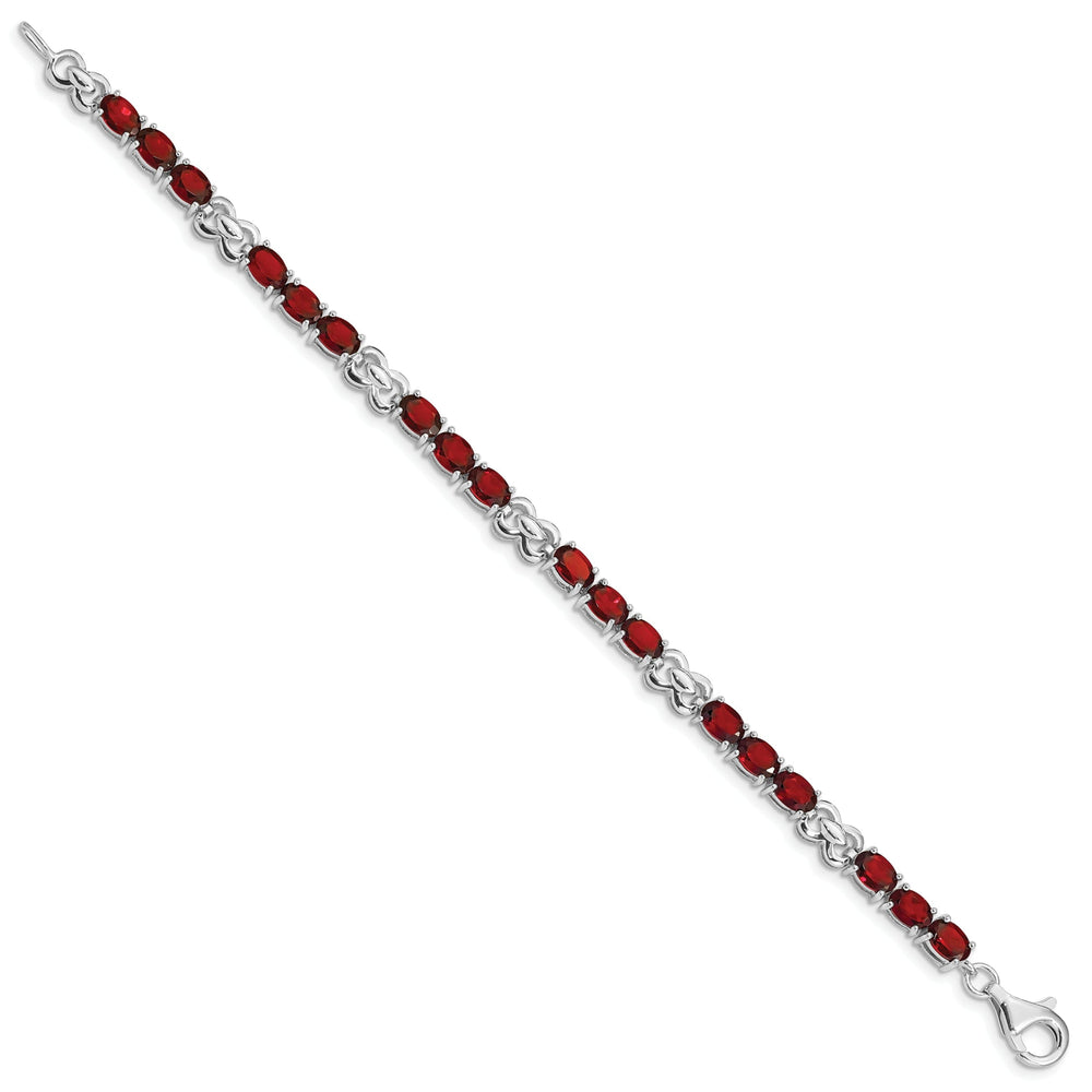 Silver Polish Oval Cut Garnet Gemstone Bracelet