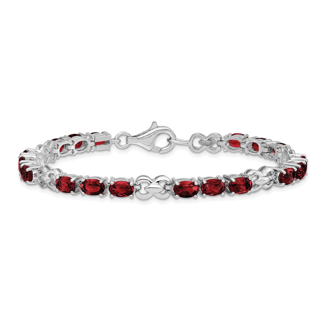 Silver Polish Oval Cut Garnet Gemstone Bracelet