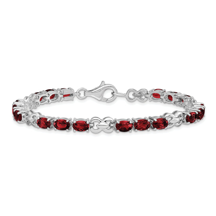 Silver Polish Oval Cut Garnet Gemstone Bracelet