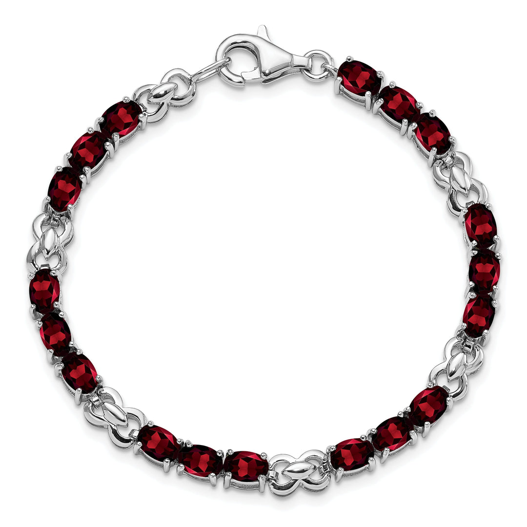 Silver Polish Oval Cut Garnet Gemstone Bracelet