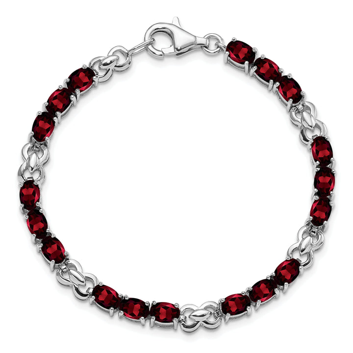 Silver Polish Oval Cut Garnet Gemstone Bracelet