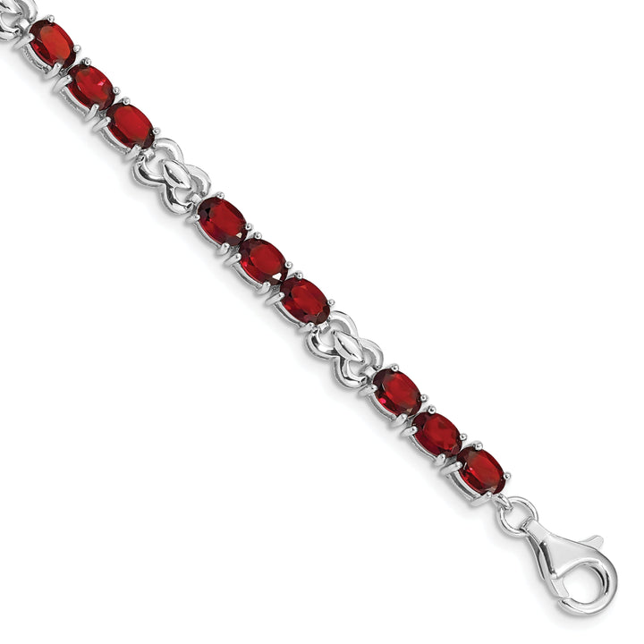 Silver Polish Oval Cut Garnet Gemstone Bracelet