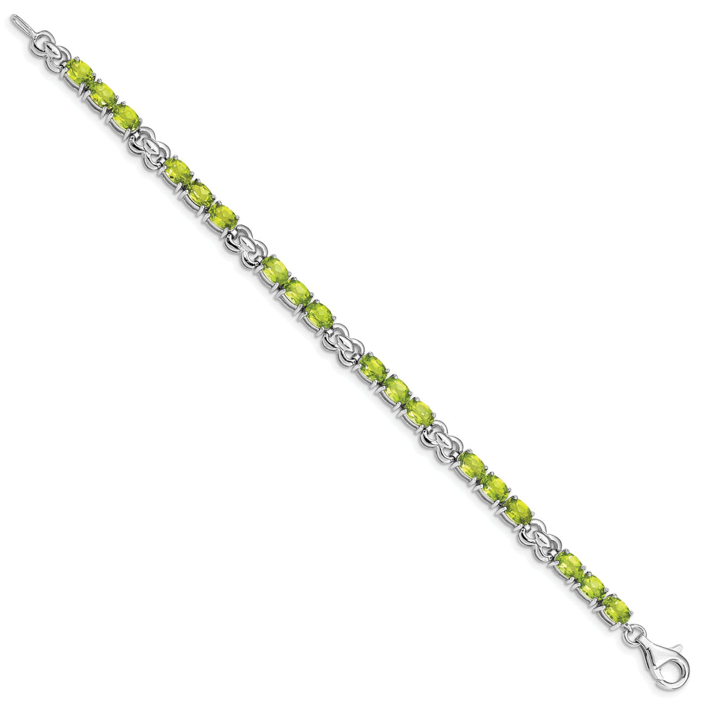 Silver Oval Shape Peridot Gemstone Bracelet