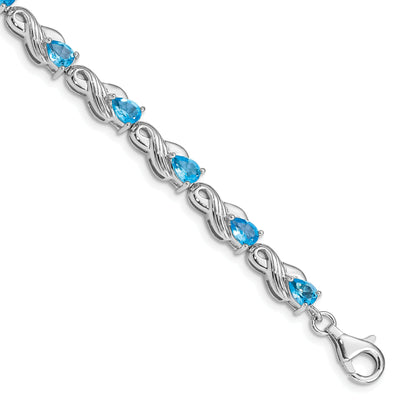 Silver Pear Cut Blue Topaz Gemstone Bracelet