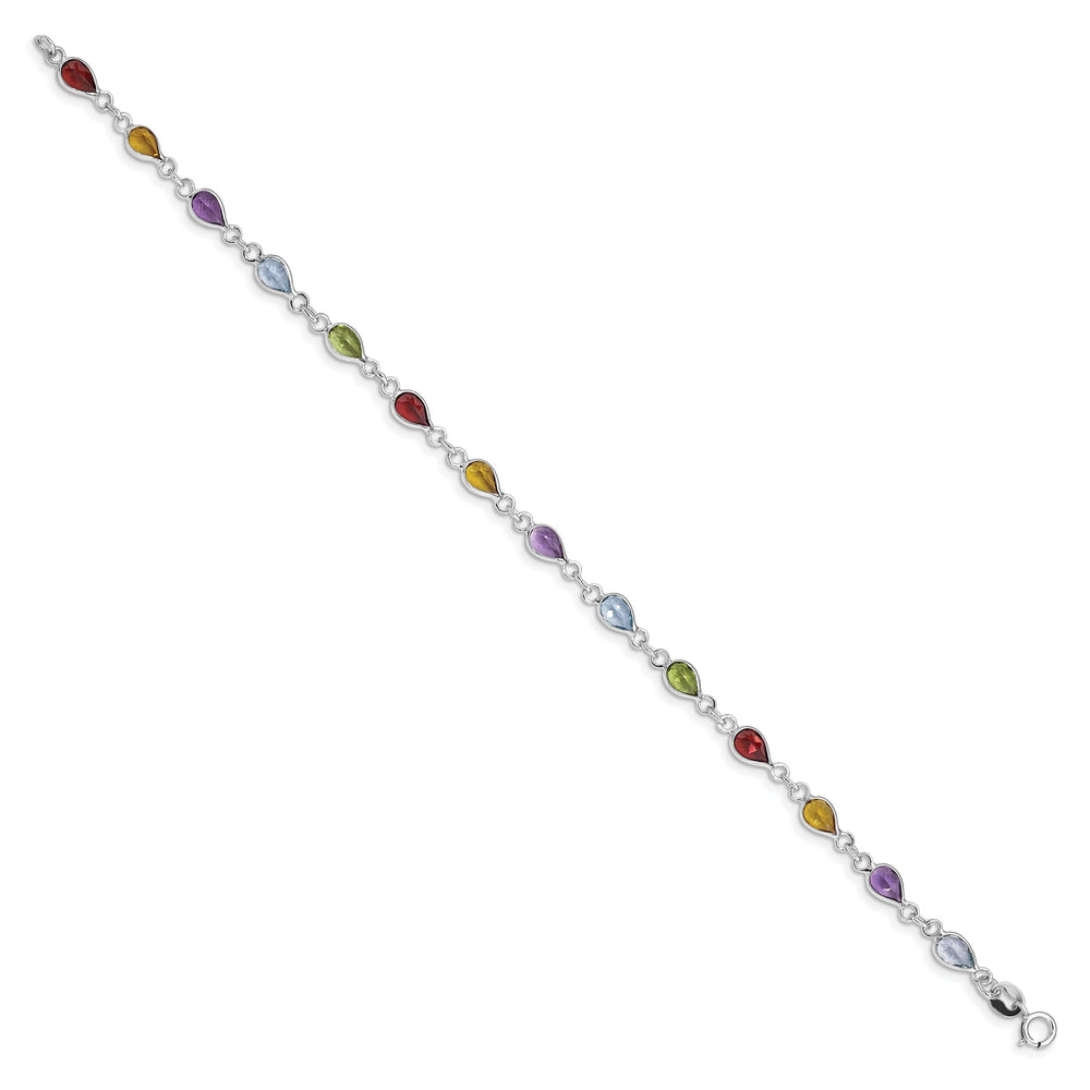 Silver Polished Rainbow Gemstone Bracelet