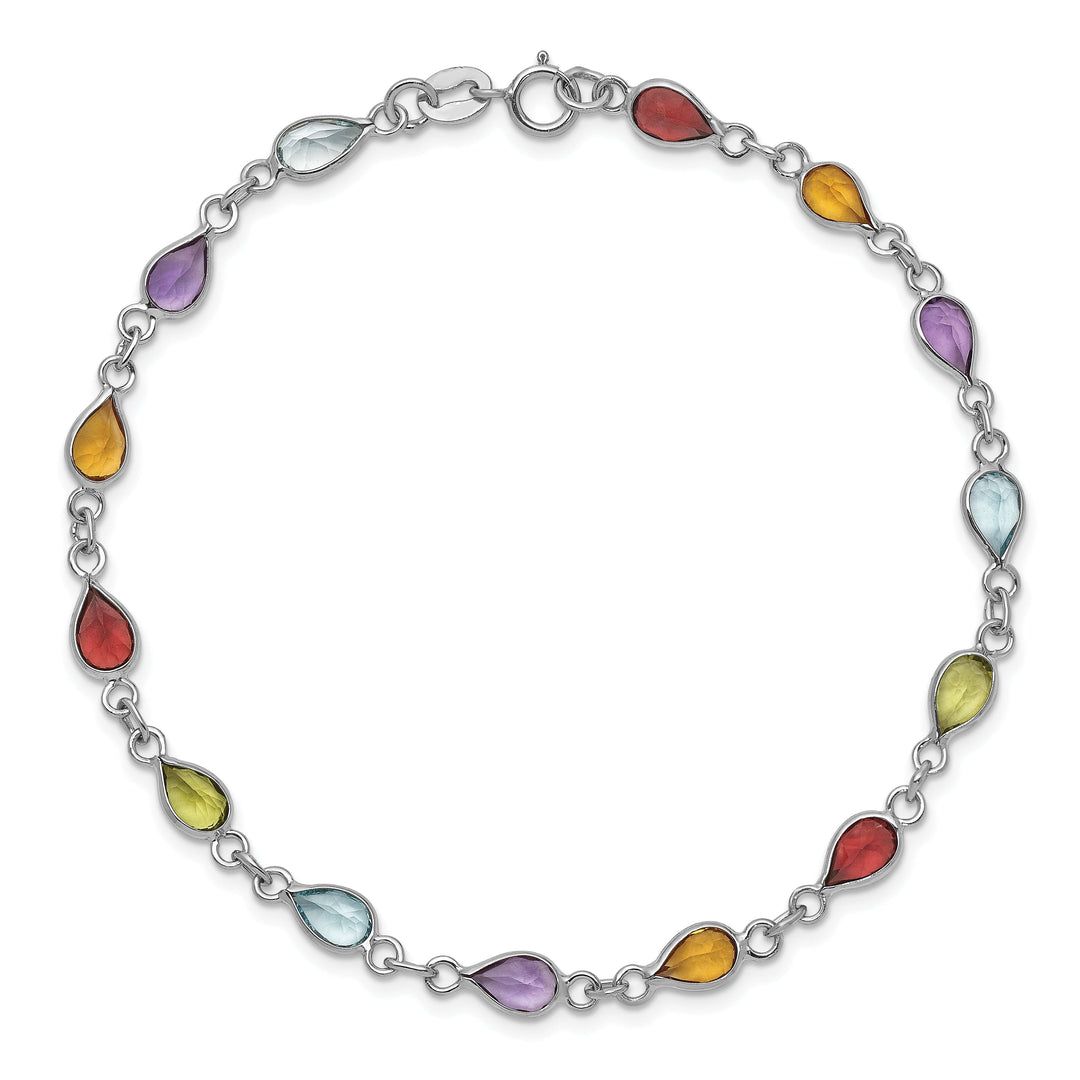 Silver Polished Rainbow Gemstone Bracelet