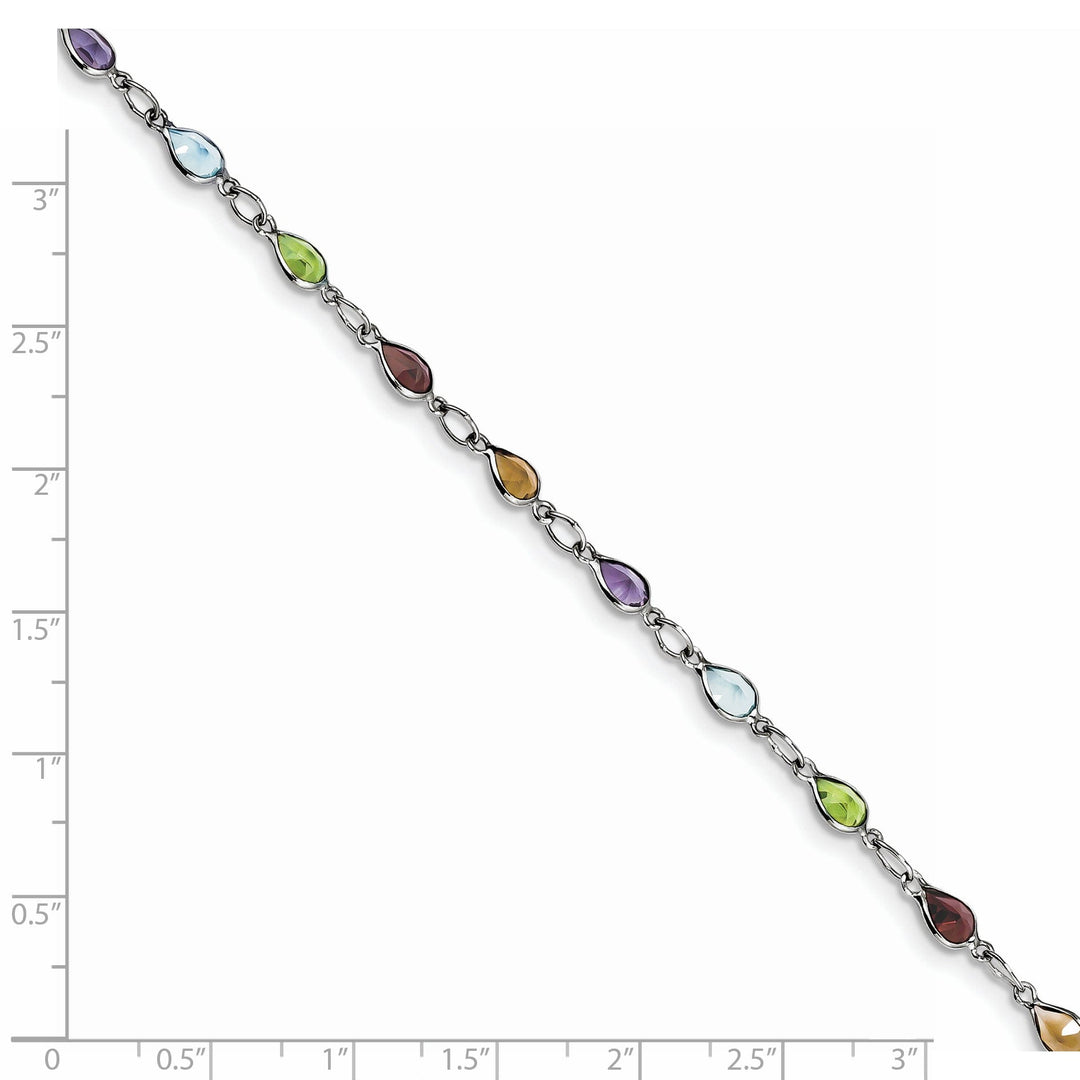 Silver Polished Rainbow Gemstone Bracelet