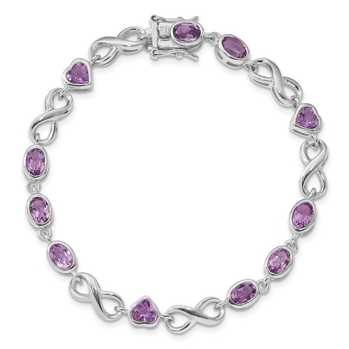 Silver Genuine Amethyst Gemstone Heart Bracelet