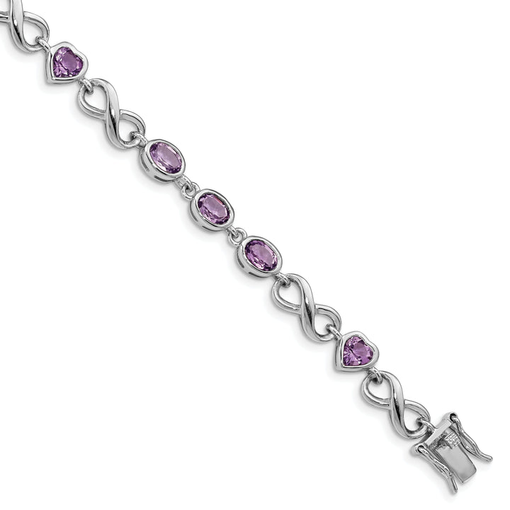 Silver Genuine Amethyst Gemstone Heart Bracelet