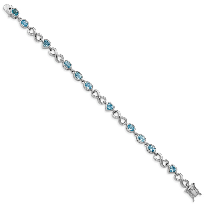 Silver Blue Topaz Gemstone Oval Heart Bracelet