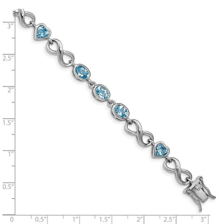 Silver Blue Topaz Gemstone Oval Heart Bracelet