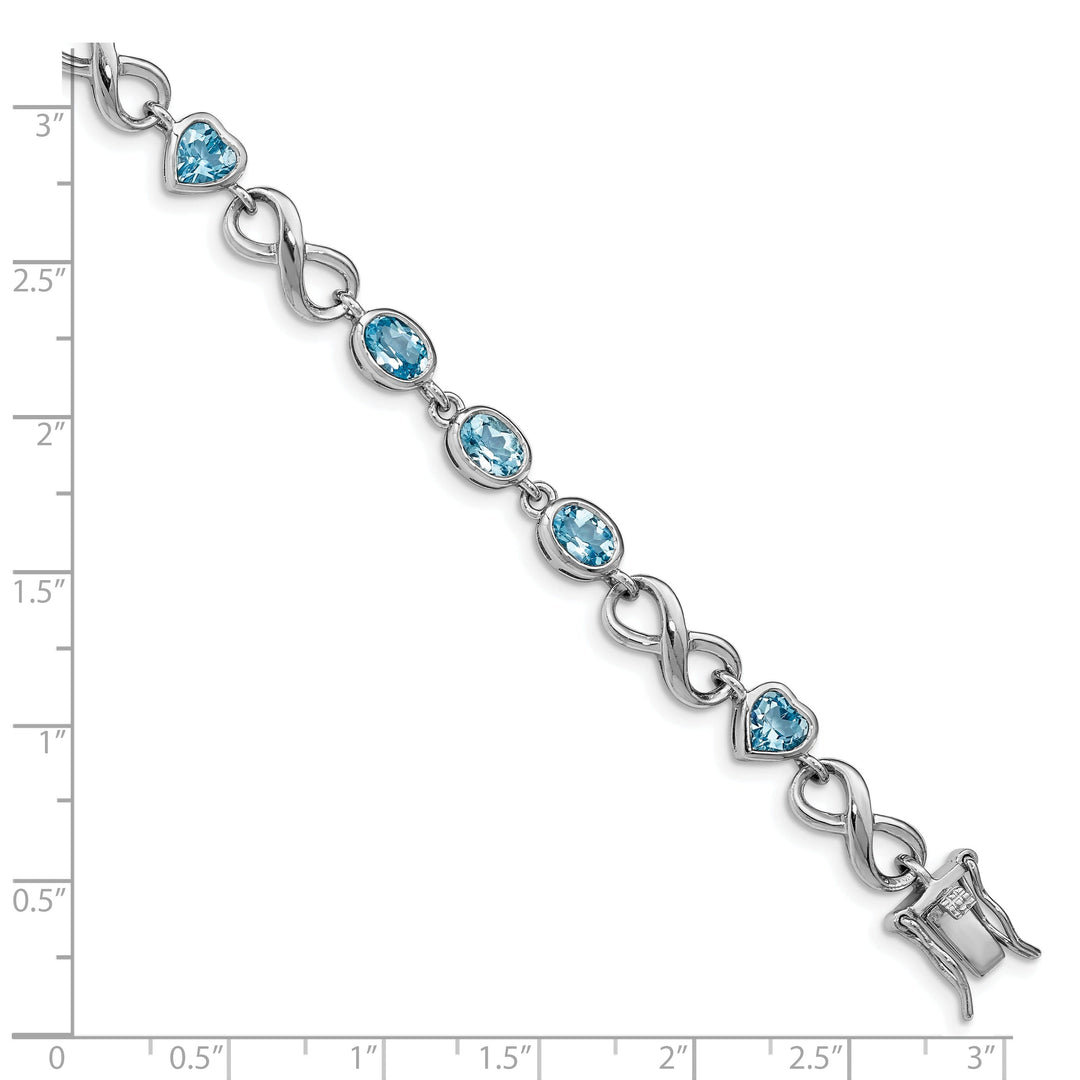 Silver Blue Topaz Gemstone Oval Heart Bracelet