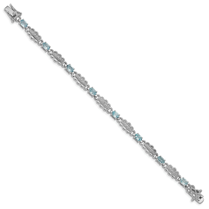 Silver Aquamarine Gemstone Diamond Bracelet