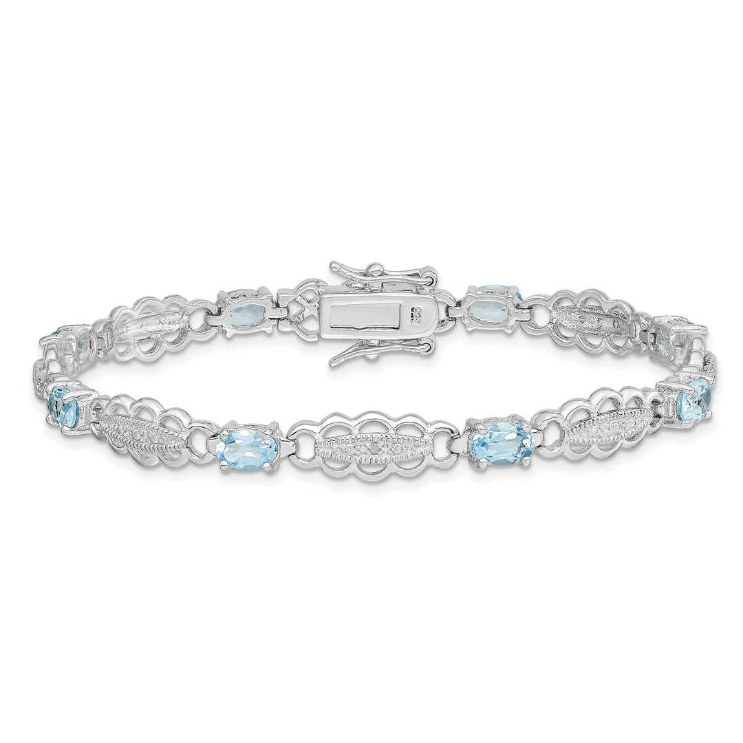 Silver Aquamarine Gemstone Diamond Bracelet