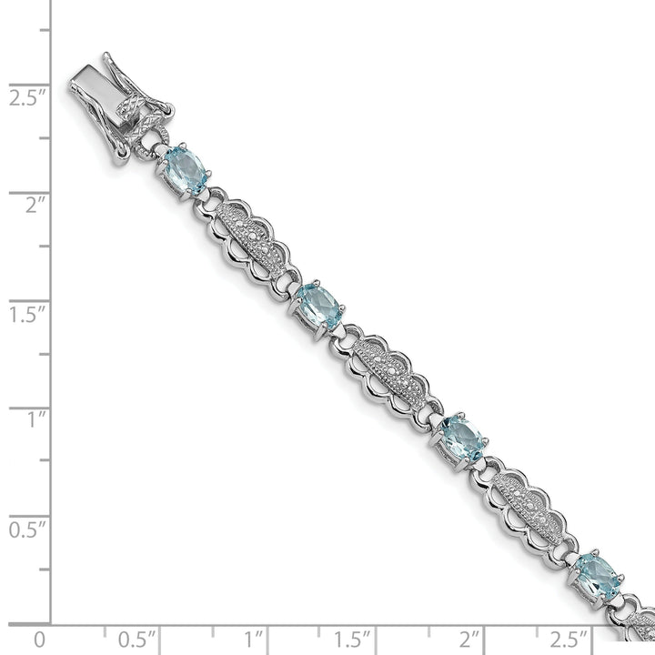 Silver Aquamarine Gemstone Diamond Bracelet