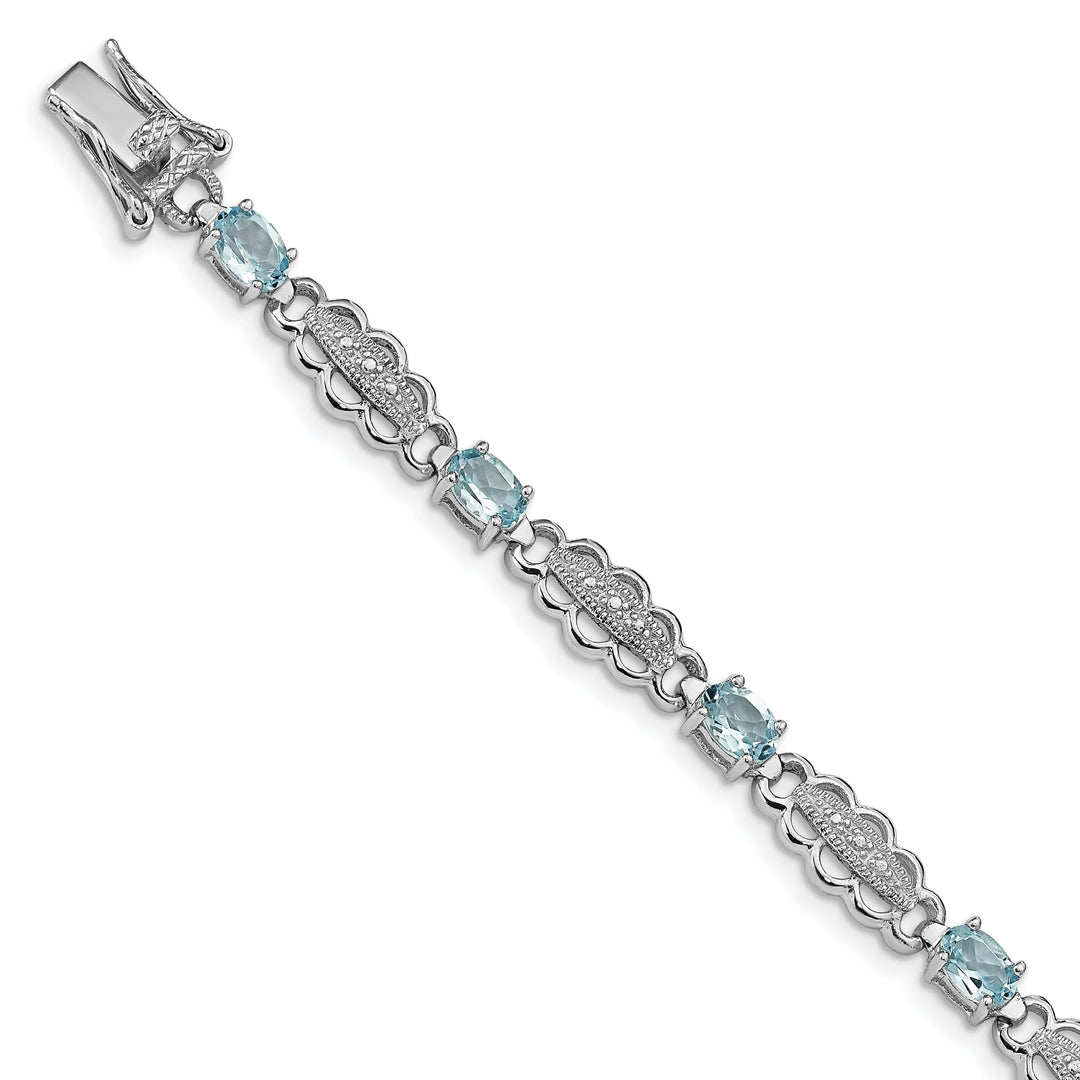 Silver Aquamarine Gemstone Diamond Bracelet