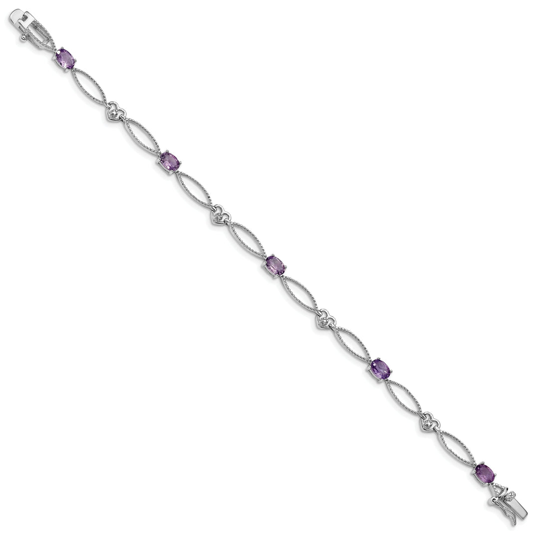 Silver Genuine Amethyst Oval Diamond Bracelet