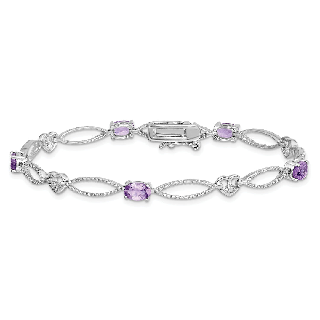 Silver Genuine Amethyst Oval Diamond Bracelet