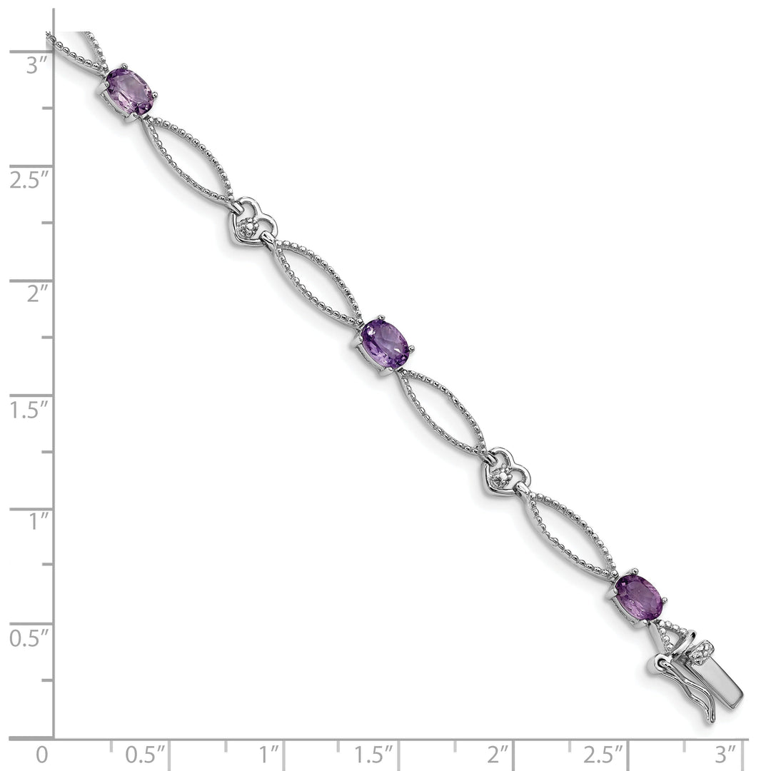 Silver Genuine Amethyst Oval Diamond Bracelet