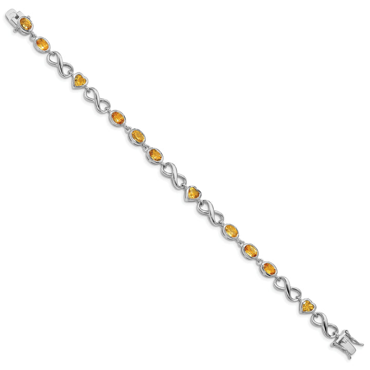 Silver Oval Heart Citrine Gemstone Bracelet