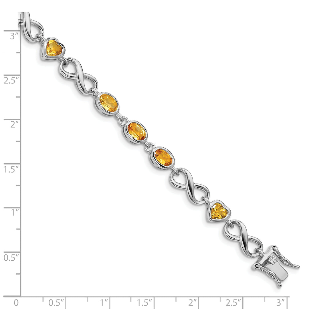 Silver Oval Heart Citrine Gemstone Bracelet