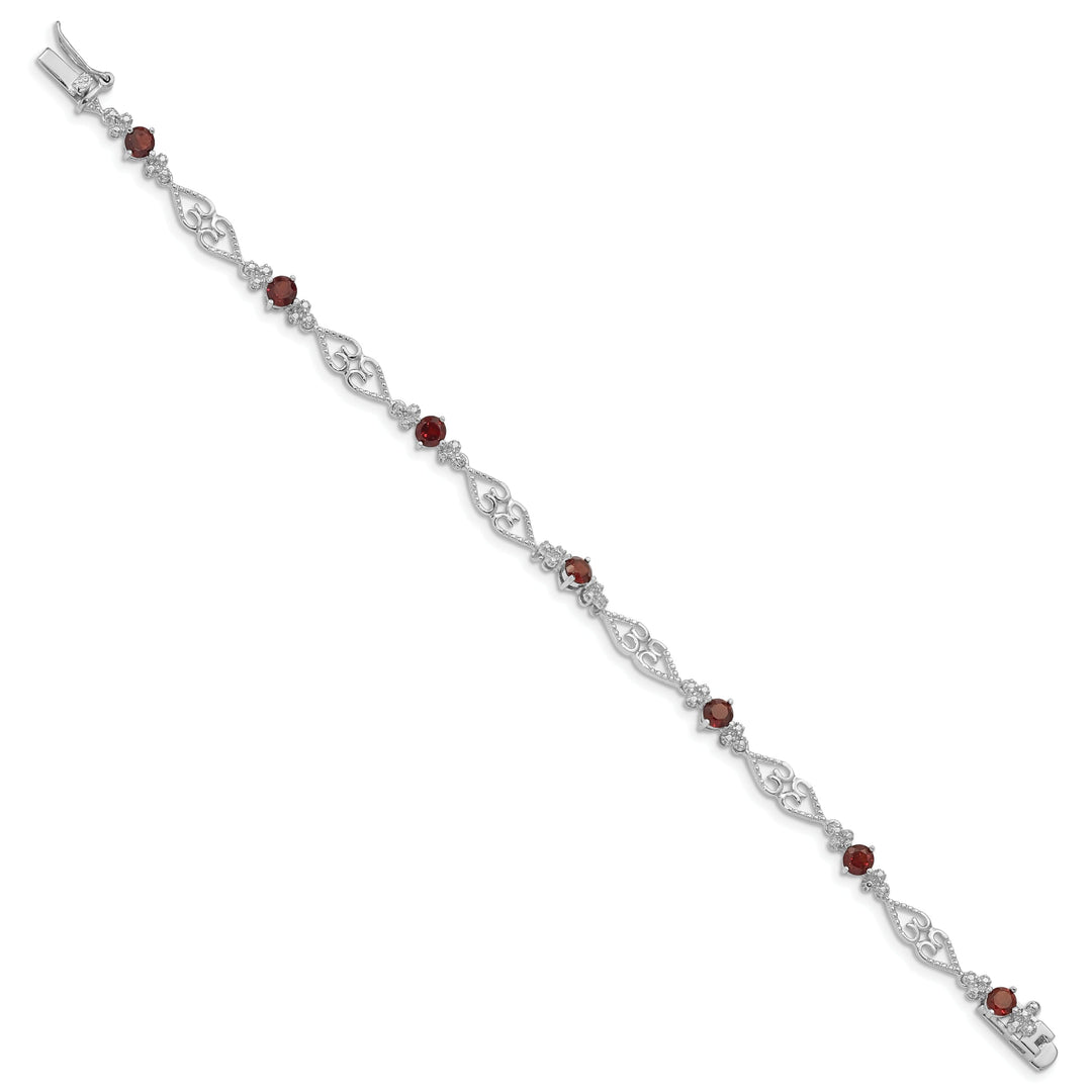 Silver Garnet Gemstone Diamond Bracelet