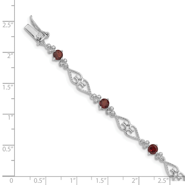 Silver Garnet Gemstone Diamond Bracelet