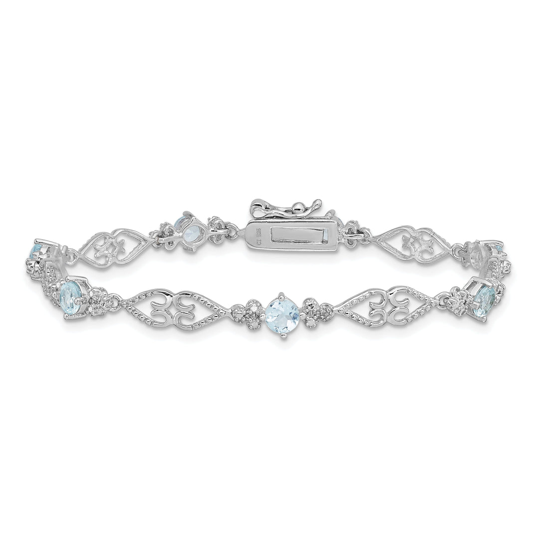 Silver Aquamarine Gemstone Diamond Bracelet