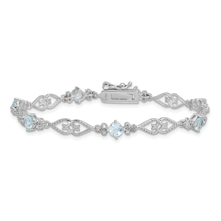 Silver Aquamarine Gemstone Diamond Bracelet