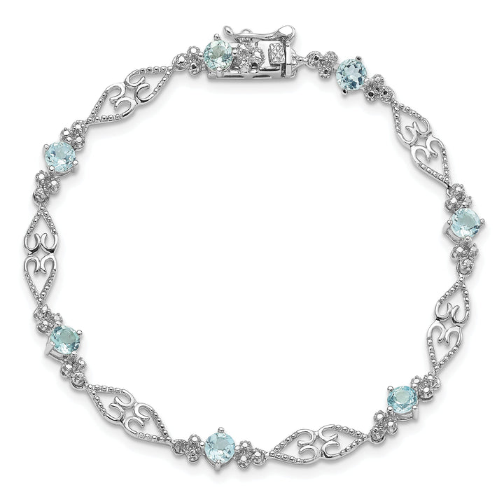 Silver Aquamarine Gemstone Diamond Bracelet