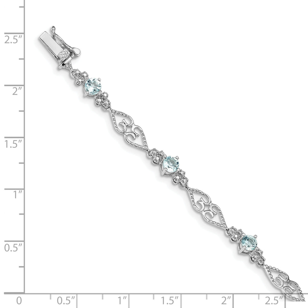 Silver Aquamarine Gemstone Diamond Bracelet
