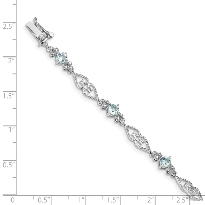 Silver Aquamarine Gemstone Diamond Bracelet