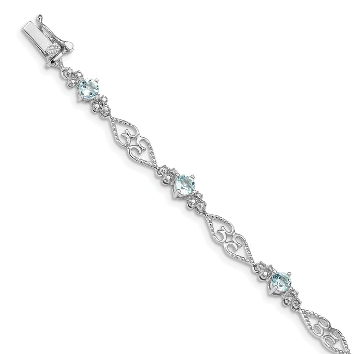 Silver Aquamarine Gemstone Diamond Bracelet