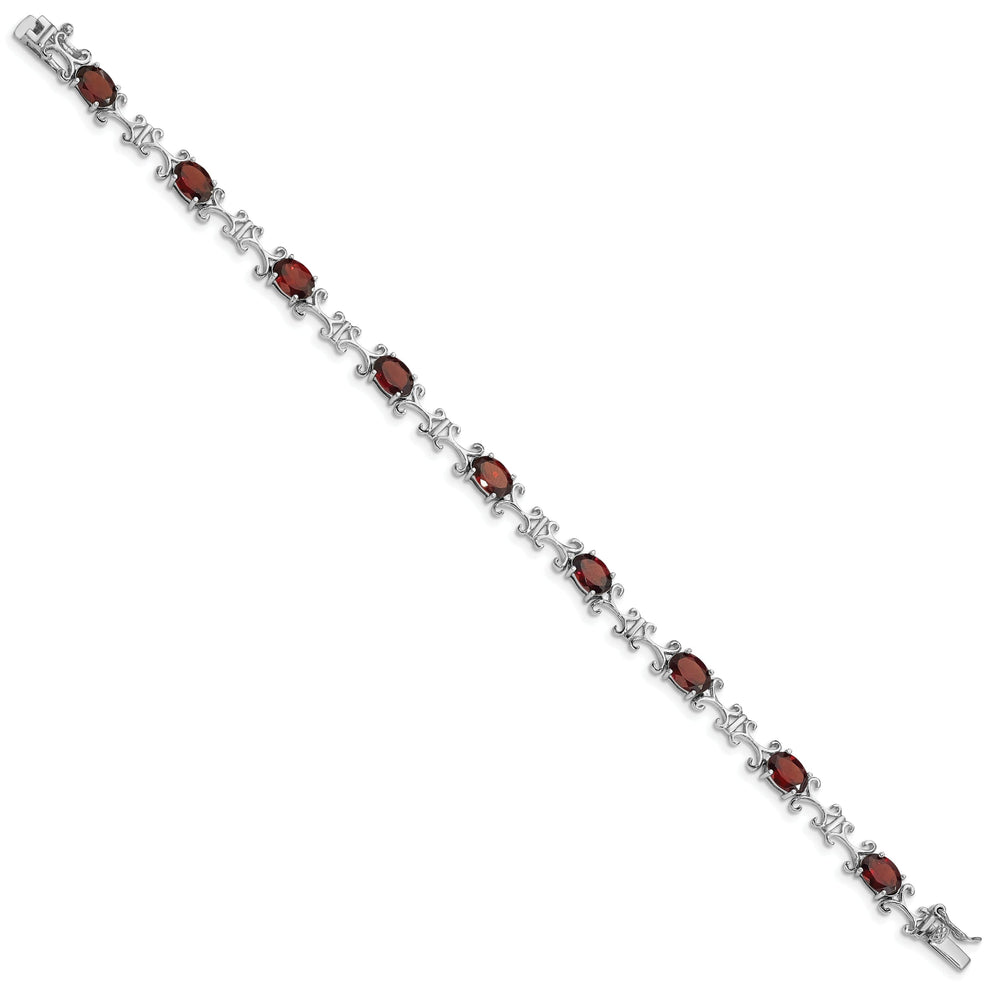 Silver Oval Cut Garnet Gemstone Bracelet