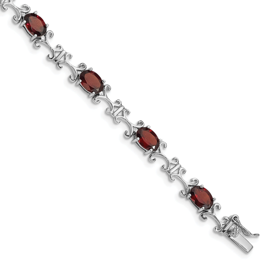 Silver Oval Cut Garnet Gemstone Bracelet