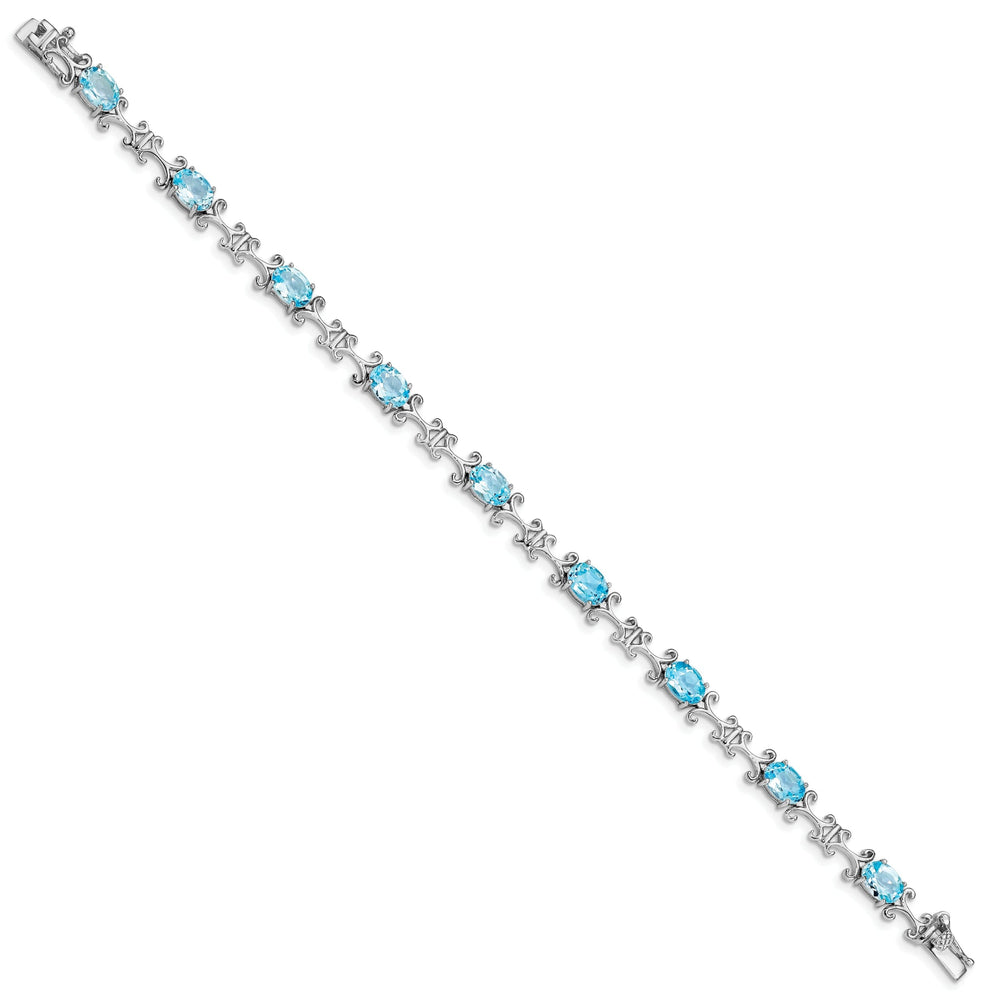 Silver Oval Blue Topaz Gemstone Bracelet