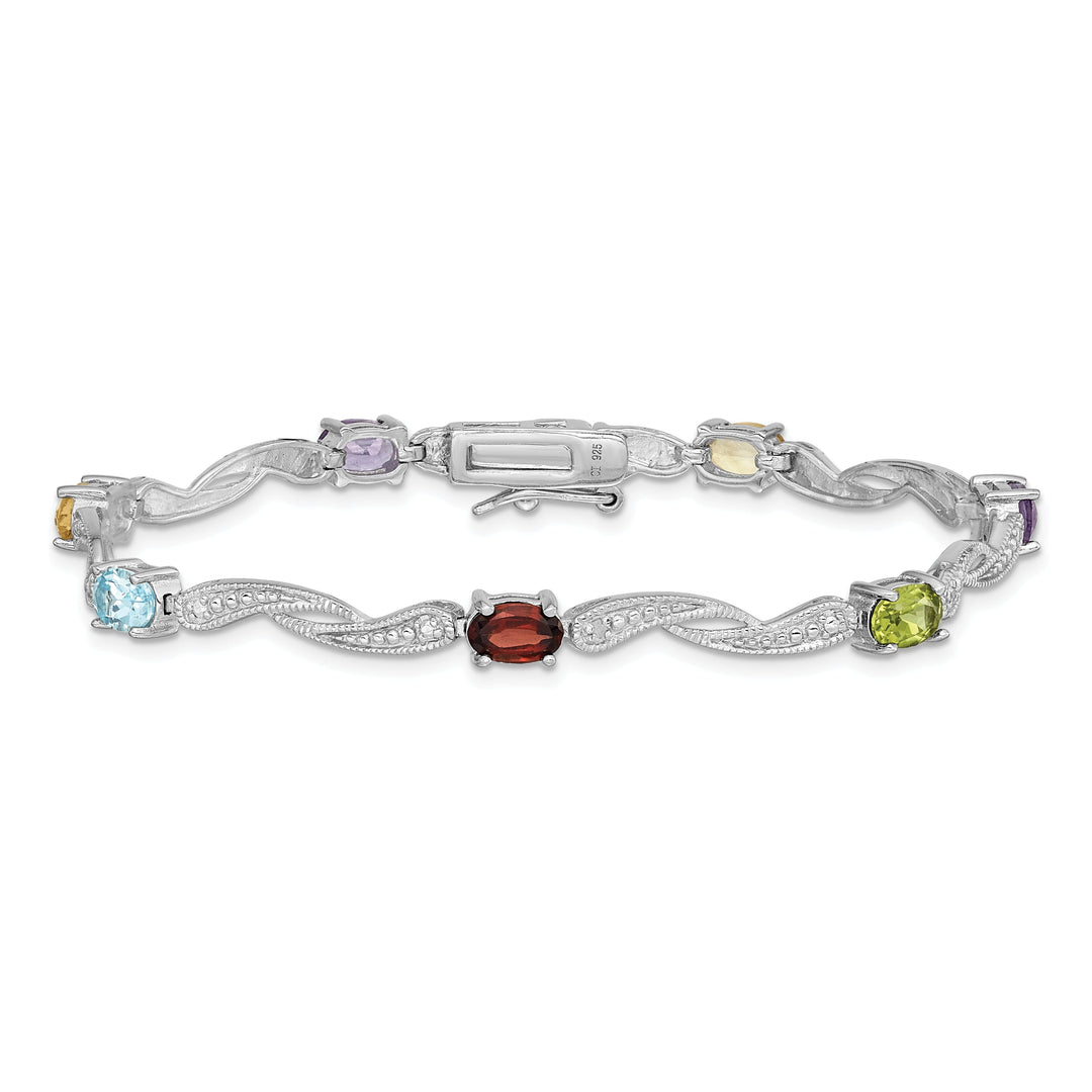 Silver Diamond Multi-Colored Gemstone Bracelet