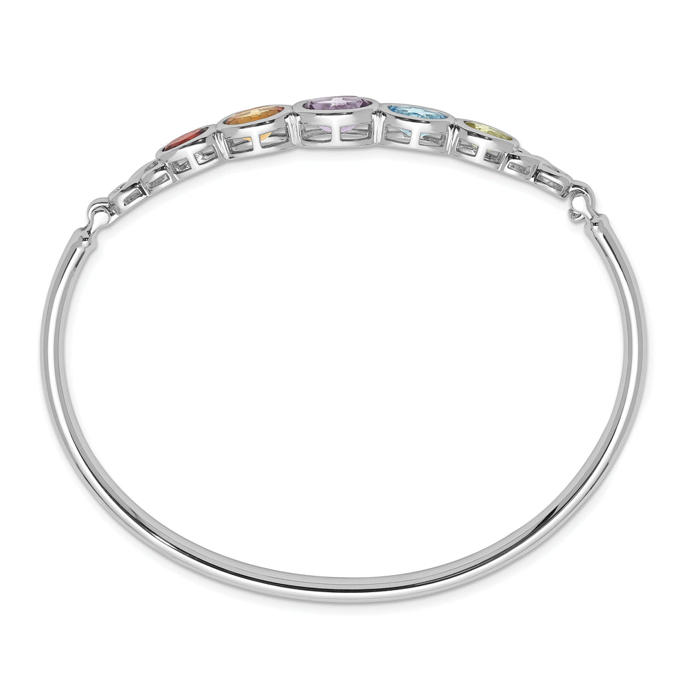 Silver Multi Gemstone Hinged Bangle Bracelet