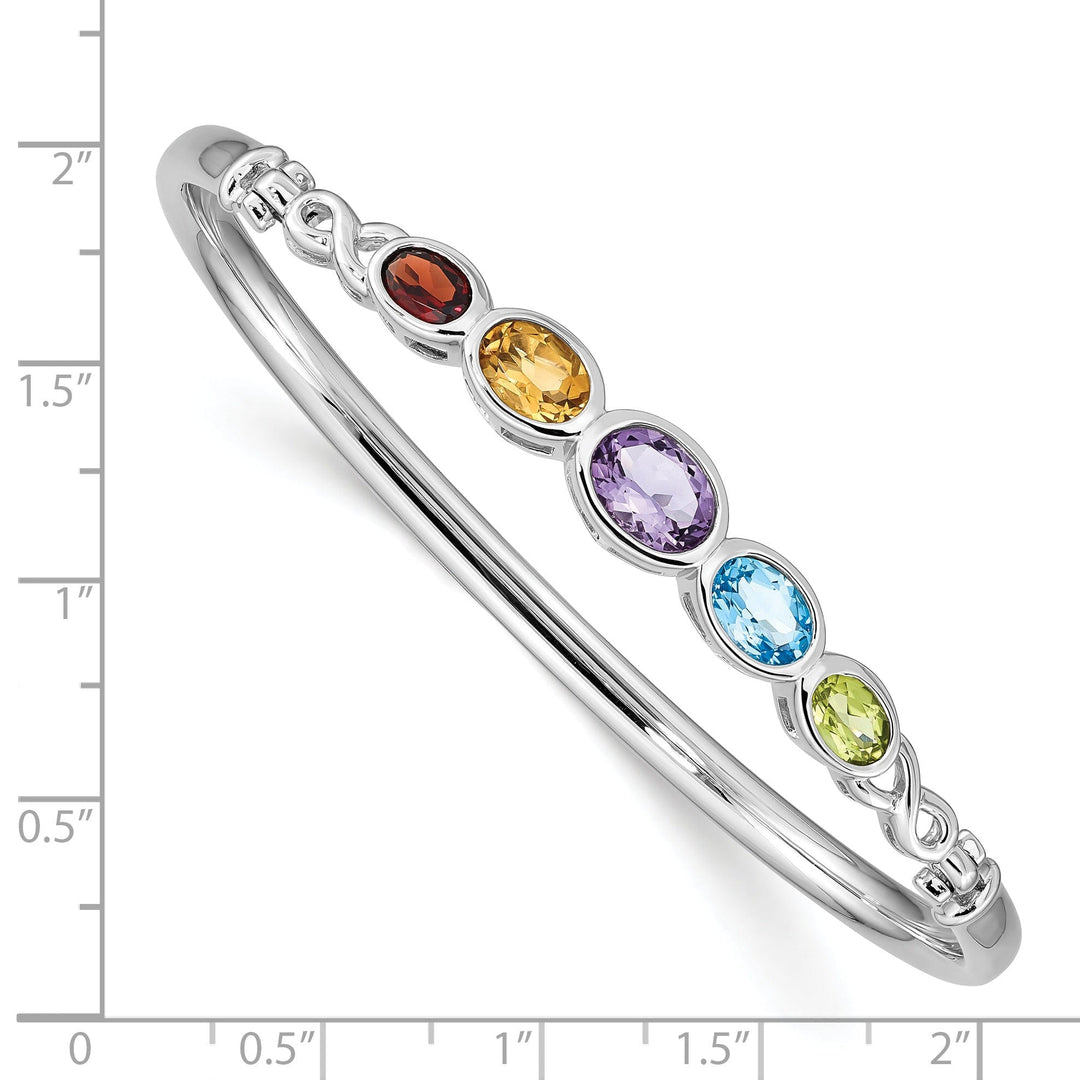 Silver Multi Gemstone Hinged Bangle Bracelet