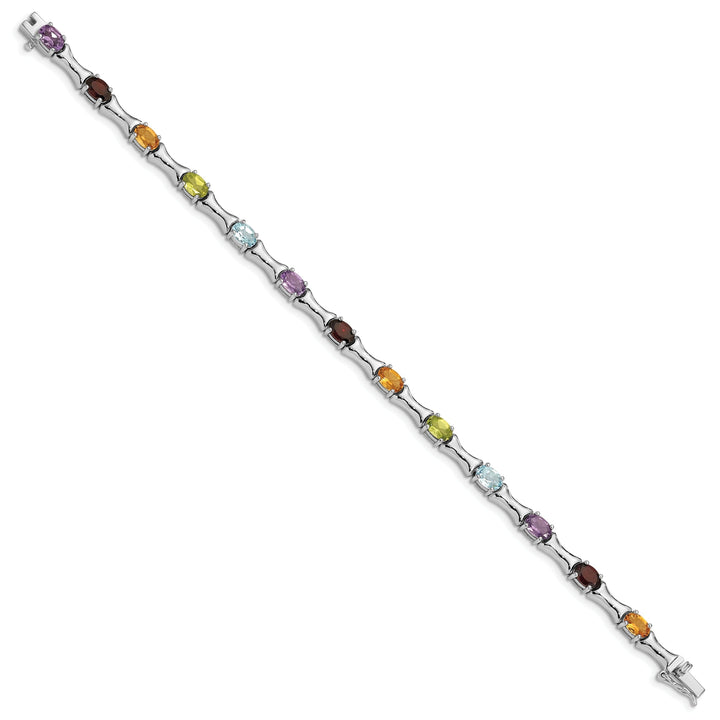 Silver Polished Finish Multi Gemstone Bracelet