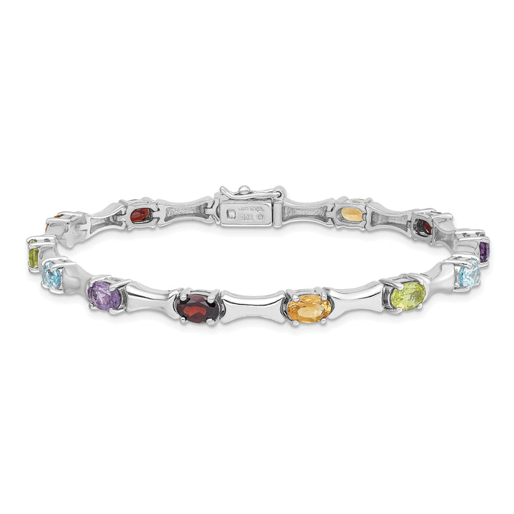 Silver Polished Finish Multi Gemstone Bracelet