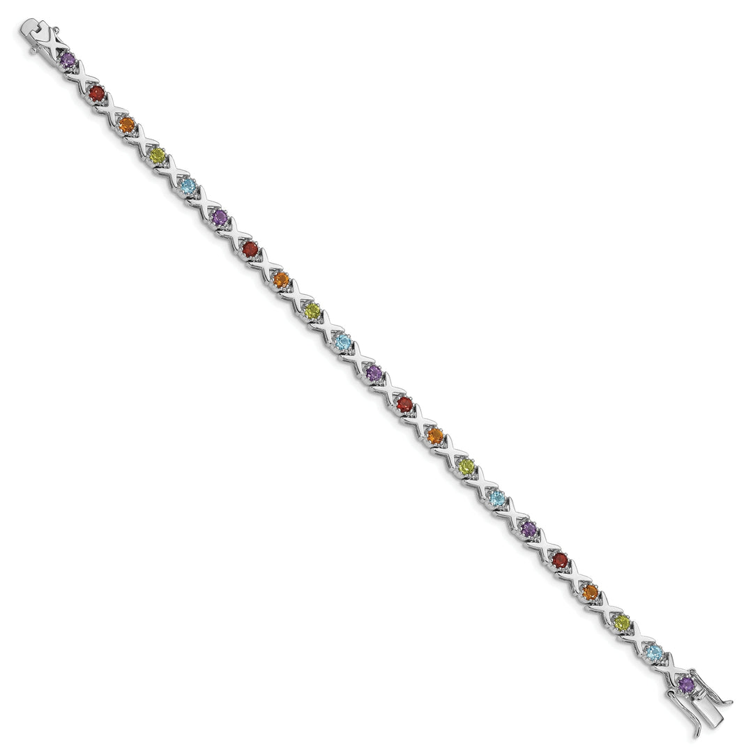 Silver Silver Polished Multi Gemstone Bracelet