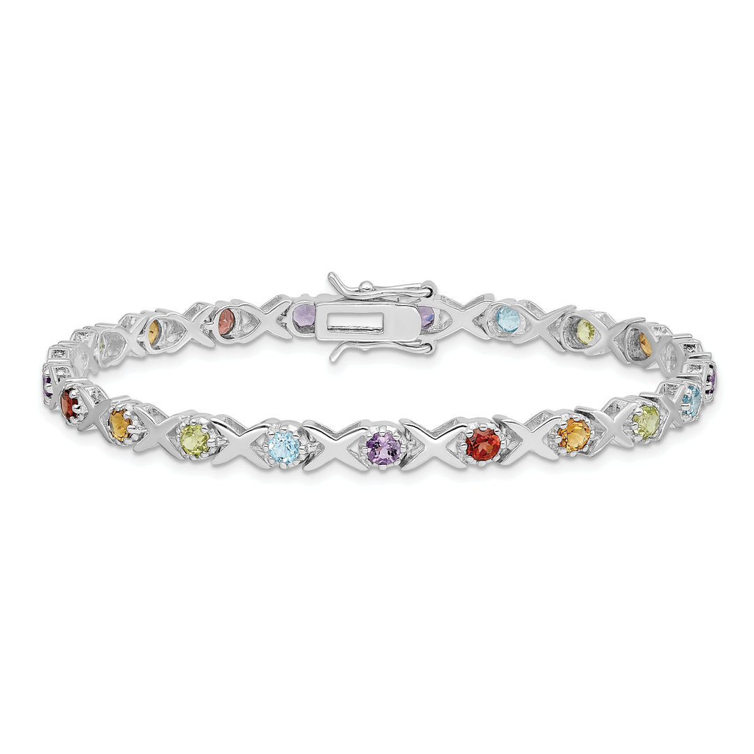 Silver Silver Polished Multi Gemstone Bracelet