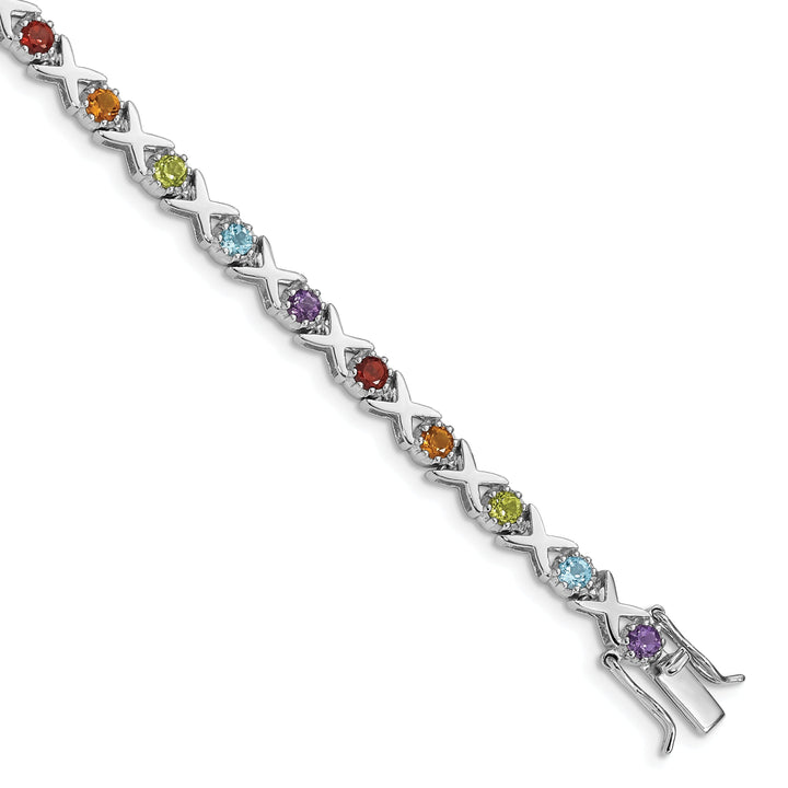 Silver Silver Polished Multi Gemstone Bracelet