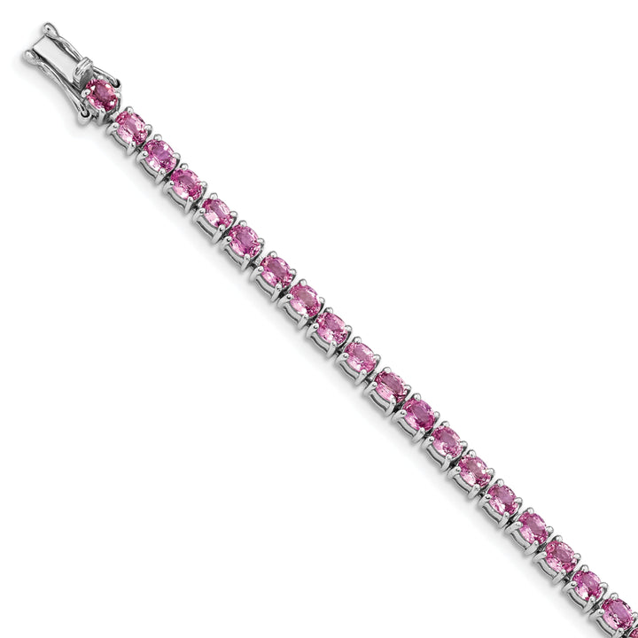 Silver Pink Sapphire Gemstone Tennis Bracelet