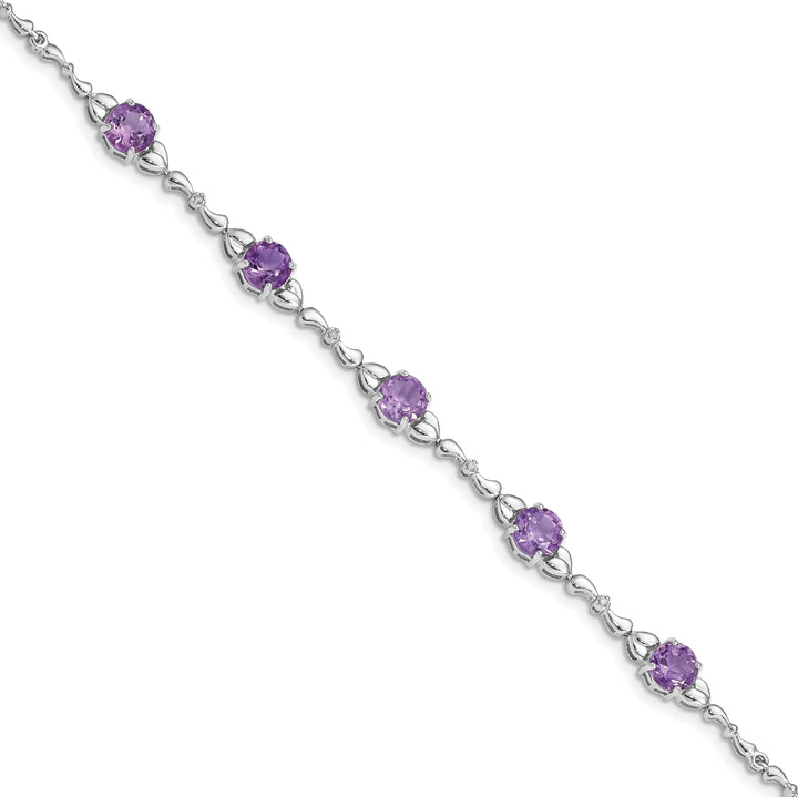 Silver Genuine Amethyst Diamond Tennis Bracelet