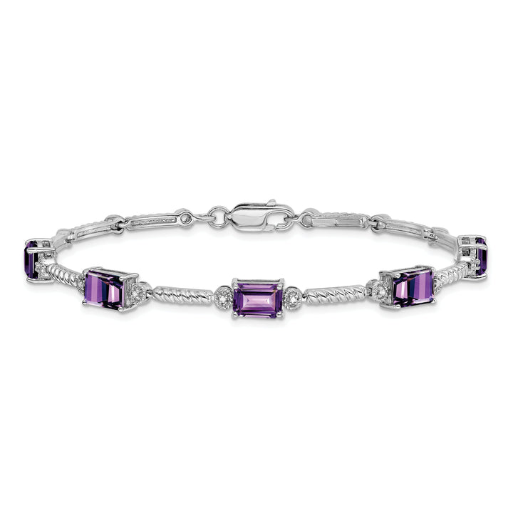 Silver Genuine Amethyst Diamond Tennis Bracelet